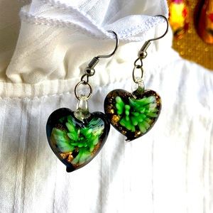 Glass Heart Dangle Earrings